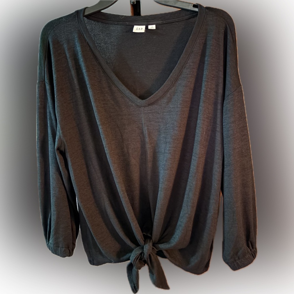 GAP Black V-Neck Tie-Front Top